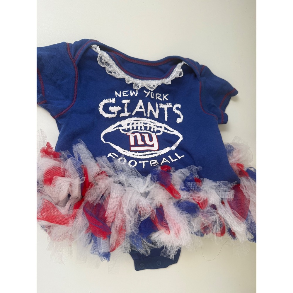 NFL Team Apparel New York Giants Baby Girl Tutu Bodysuit Blue 6/9M Lace Trim